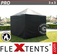 Folding tent PRO 3x3 m Black, Flame retardant, incl. 4 sidewalls
