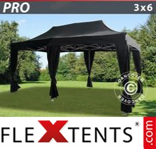Folding tent PRO 3x6 m Black, incl. 6 decorative curtains