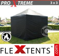 Folding tent Xtreme 3x3 m Black, Flame retardant, incl. 4 sidewalls