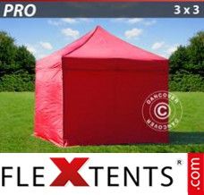 Folding tent PRO 3x3 m Red, incl. 4 sidewalls